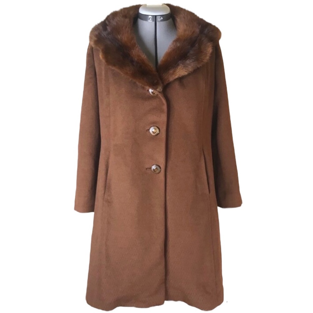 Vintage 1950s Fox Fur Pea Coat S Small M Medium Petite Brown 1960s Dress Jacket